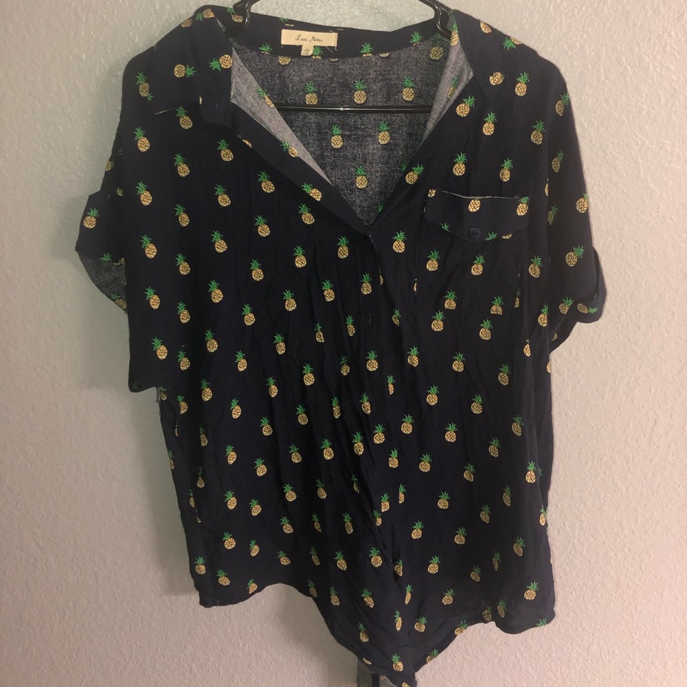 love notes-pineapple short sleeve button up shirt